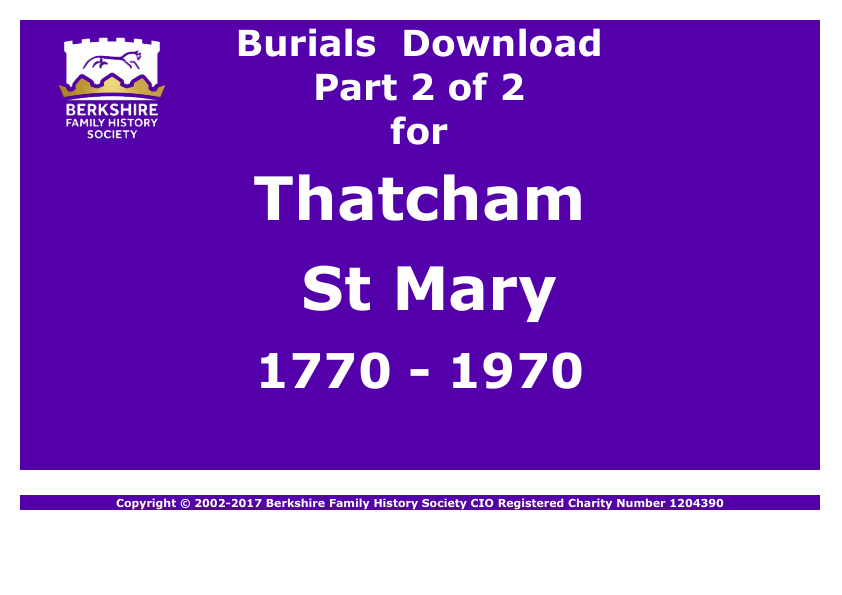 Thatcham St Mary Burials 1770-1970 Download D1344 Part 2 of 2