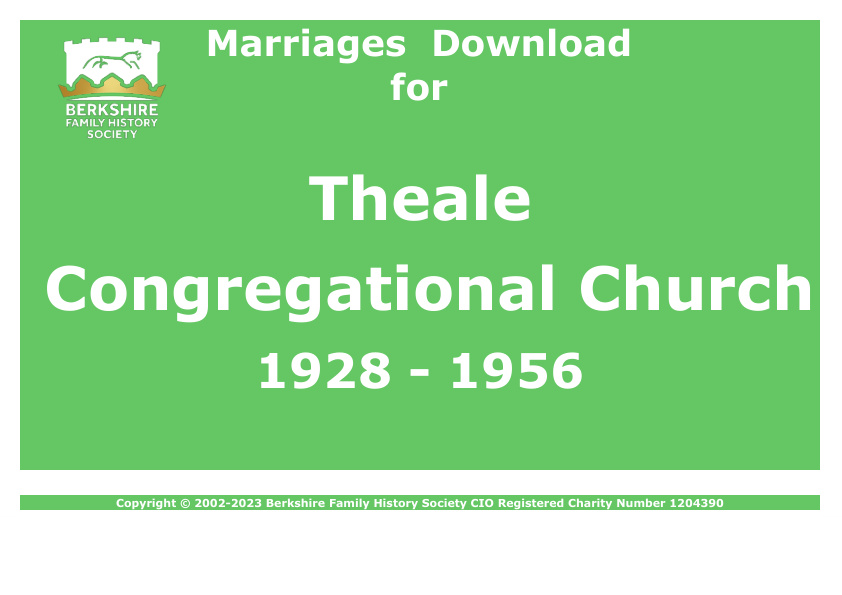 Theale Congregational Church Marriages 1928-1956 Download D1399