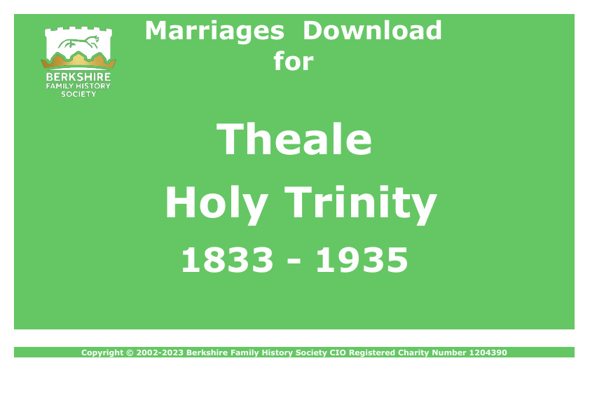 Theale Holy Trinity Marriages 1833-1935 Download D1434