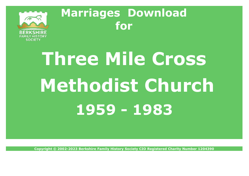 Three Mile Cross Methodist Church Marriages 1959-1983 Download D1435