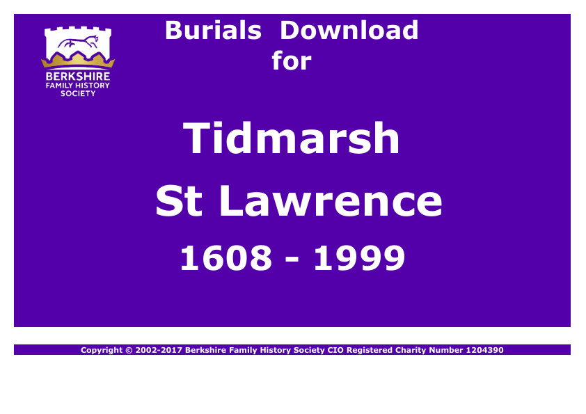 Tidmarsh St Lawrence Burials 1608-1999 Download D1224