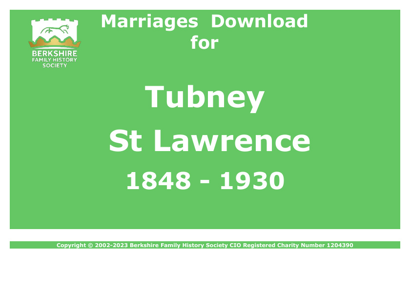 Tubney St Lawrence Marriages 1848-1930 Download D1439