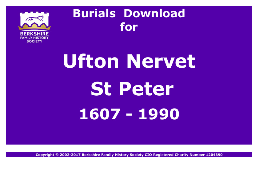 Ufton Nervet St Peter Burials 1607-1990 Download D1231