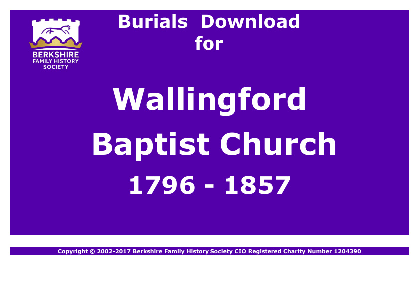 Wallingford Baptist Church Burials 1796-1857 Download D1821