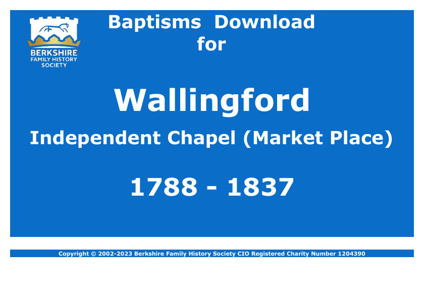 Wallingford Independent Chapel Market Place Baptisms 1788-1837 Download D1709