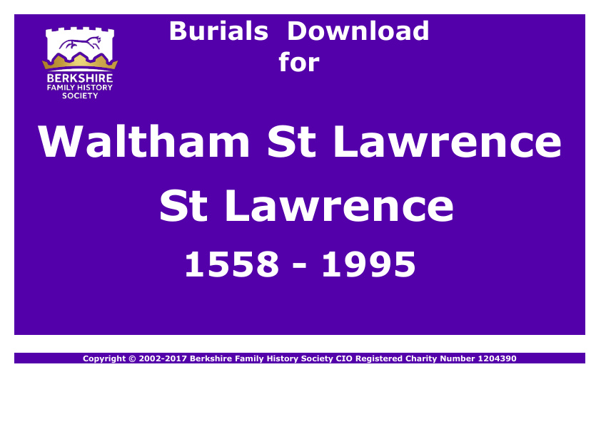 Waltham St Lawrence St Lawrence Burials 1558-1995 Download D1238