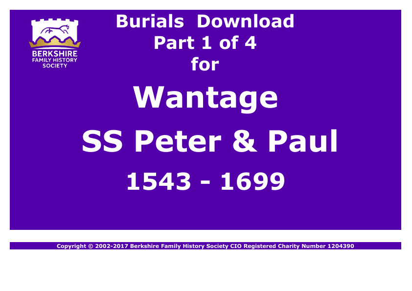 Wantage St Peter & St Paul Burials 1543-1699 Download D1347 Part 1 of 4
