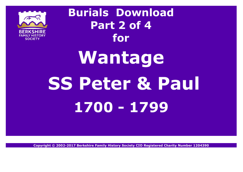 Wantage St Peter & St Paul Burials 1700-1799 Download D1348 Part 2 of 4