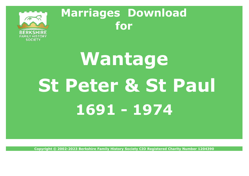 Wantage St Peter & St Paul Marriages 1691-1974 Download D1450