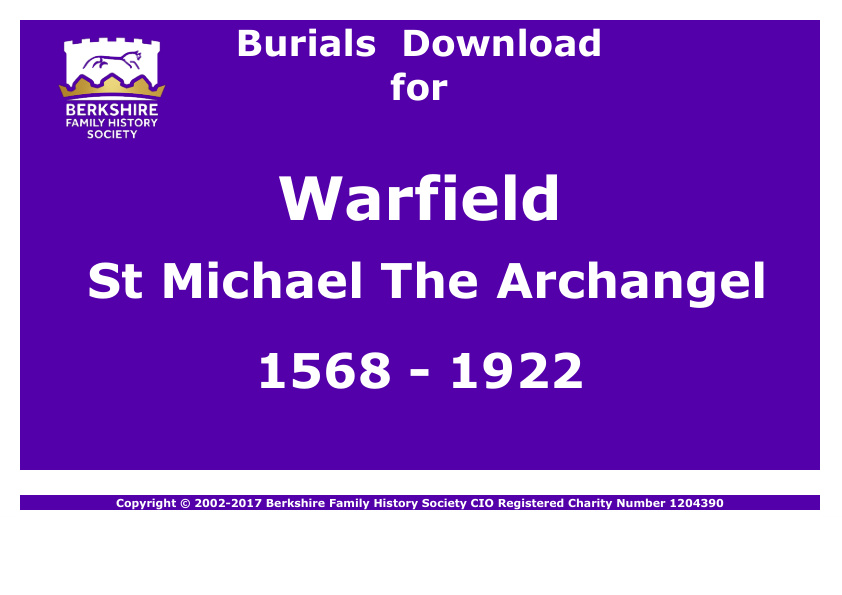 Warfield St Michael The Archangel Burials 1568-1922 Download D1824