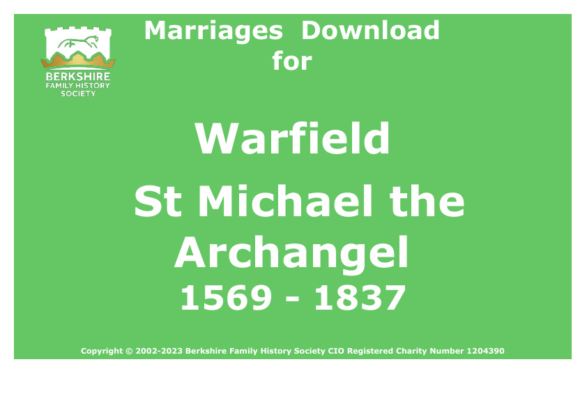 Warfield St Michael the Archangel Marriages 1569-1837 Download D1451