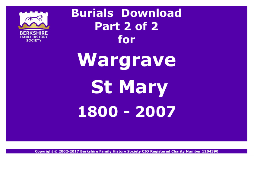 Wargrave St Mary Burials 1800-2007 Download D1352 Part 2 of 2