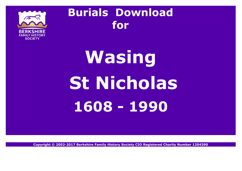 Wasing St Nicholas Burials 1608-1990 Download D1242