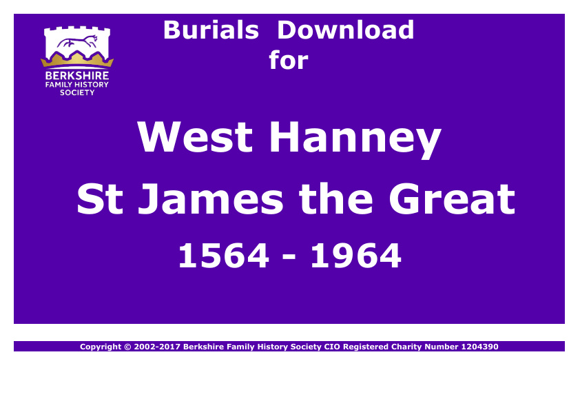 West Hanney St James the Great Burials 1564-1964 Download D1830