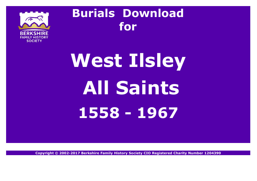 West Ilsley All Saints Burials 1558-1967 Download D1247
