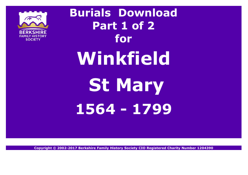 Winkfield St Mary Burials 1564-1799 Download D1353 Part 1 of 2