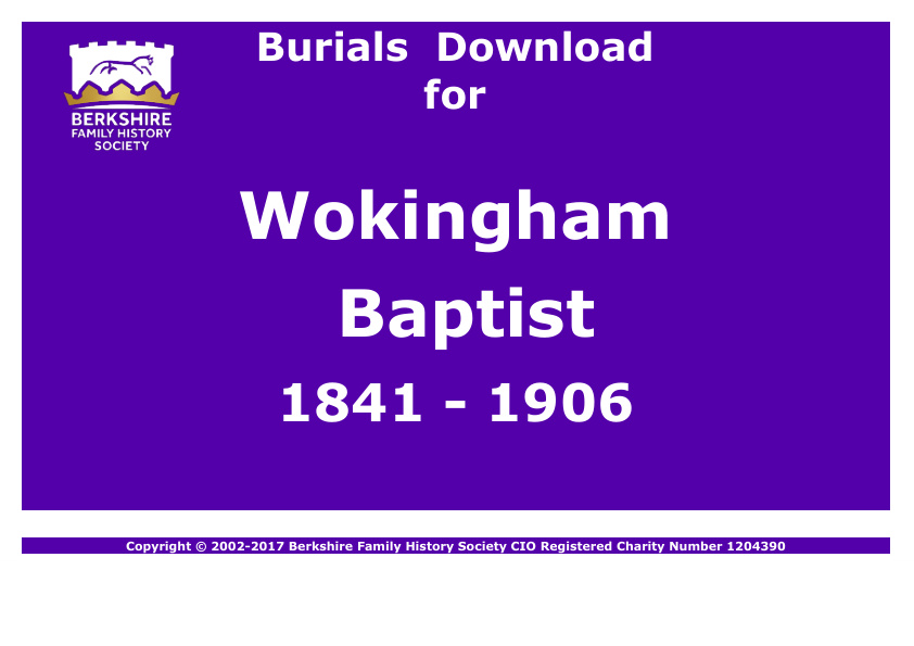Wokingham Baptist Burials 1841-1906 Download D1255