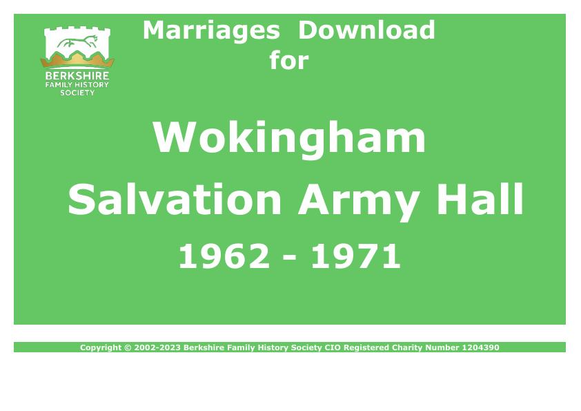 Wokingham Salvation Army Hall Marriages 1962-1971 Download D1857
