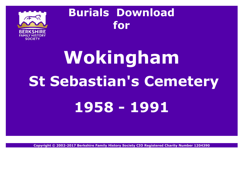 Wokingham St Sebastians Cemetery Burials 1958-1991 Download D1259
