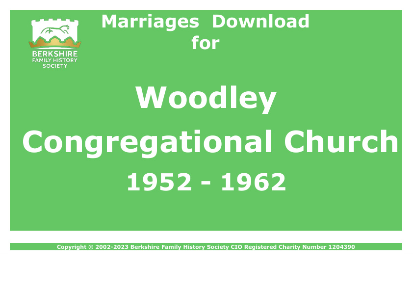 Woodley Congregational Church Marriages 1952-1962 Download D1470