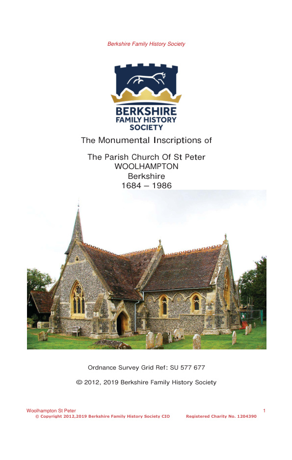 Woolhampton St Peter MIs 1684-1986 Download D1433