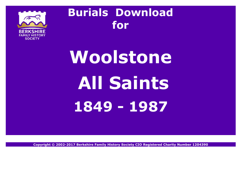 Woolstone All Saints Burials 1849-1987 Download D1263