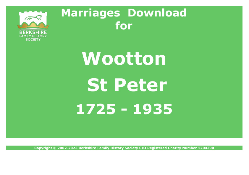 Wootton St Peter Marriages 1725-1935 Download D1473