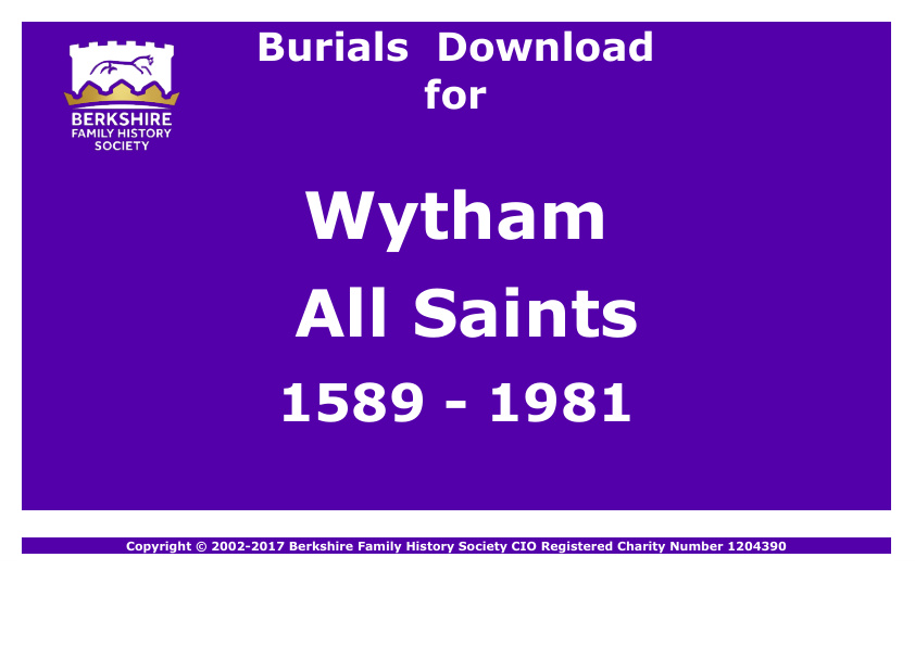 Wytham All Saints Burials 1589-1981 Download D1265