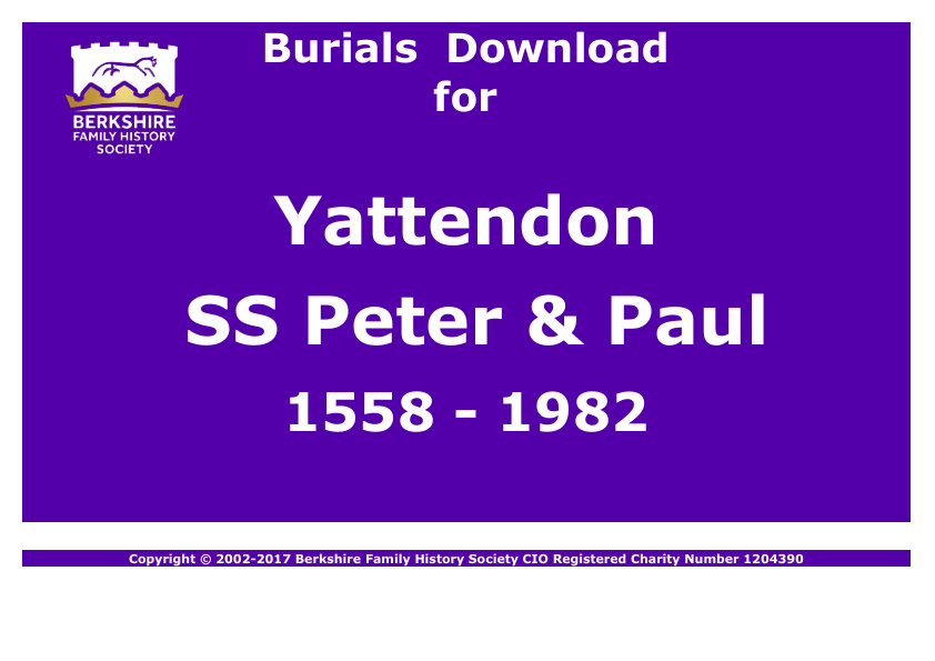Yattendon St Peter & St Paul Burials 1558-1982 Download D1266