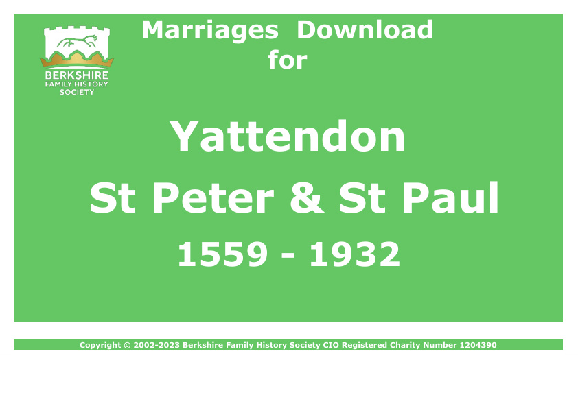 Yattendon St Peter & St Paul Marriages 1559-1932 Download D1474