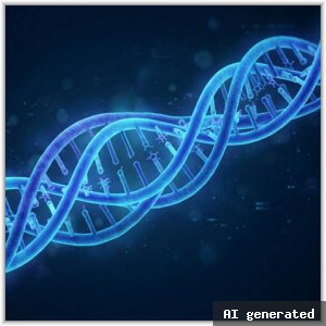 A glowing blue double helix structure, symbolizing DNA and genetic heritage.